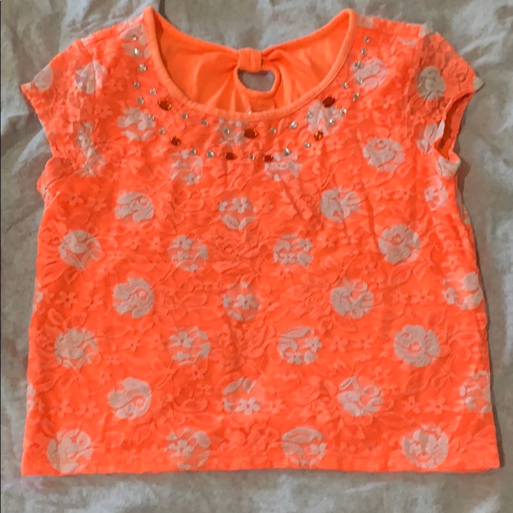 Girls Shirts, orange and white with rhinestone